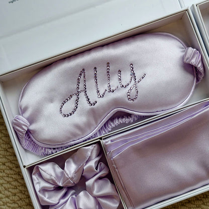 Personalized Satin Sleep Eye Mask with Custom Rhinestone Name - Customizable, gallery view 3