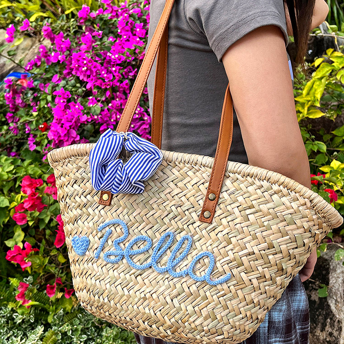 Personalized Straw Beach Tote Bag with Custom Name - Handwoven Seagrass Summer, gallery view 3