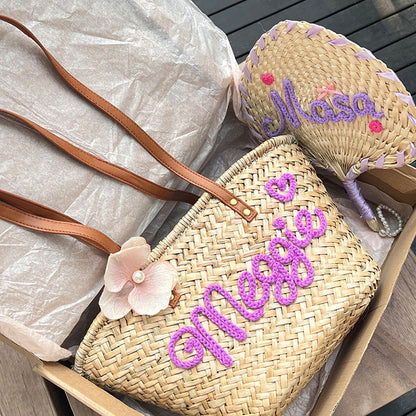 Personalized Straw Beach Tote Bag with Custom Name - Handwoven Seagrass Summer, gallery view 4