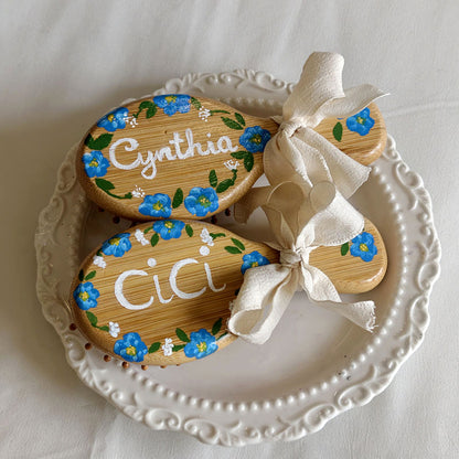 Personalized Hand-Painted Bamboo Hair Brush - Custom Name Floral Design, gallery view 7