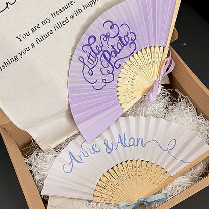 Personalized Hand-Calligraphed Bamboo Folding Fan — Custom Name Hand Fan for, gallery view 3