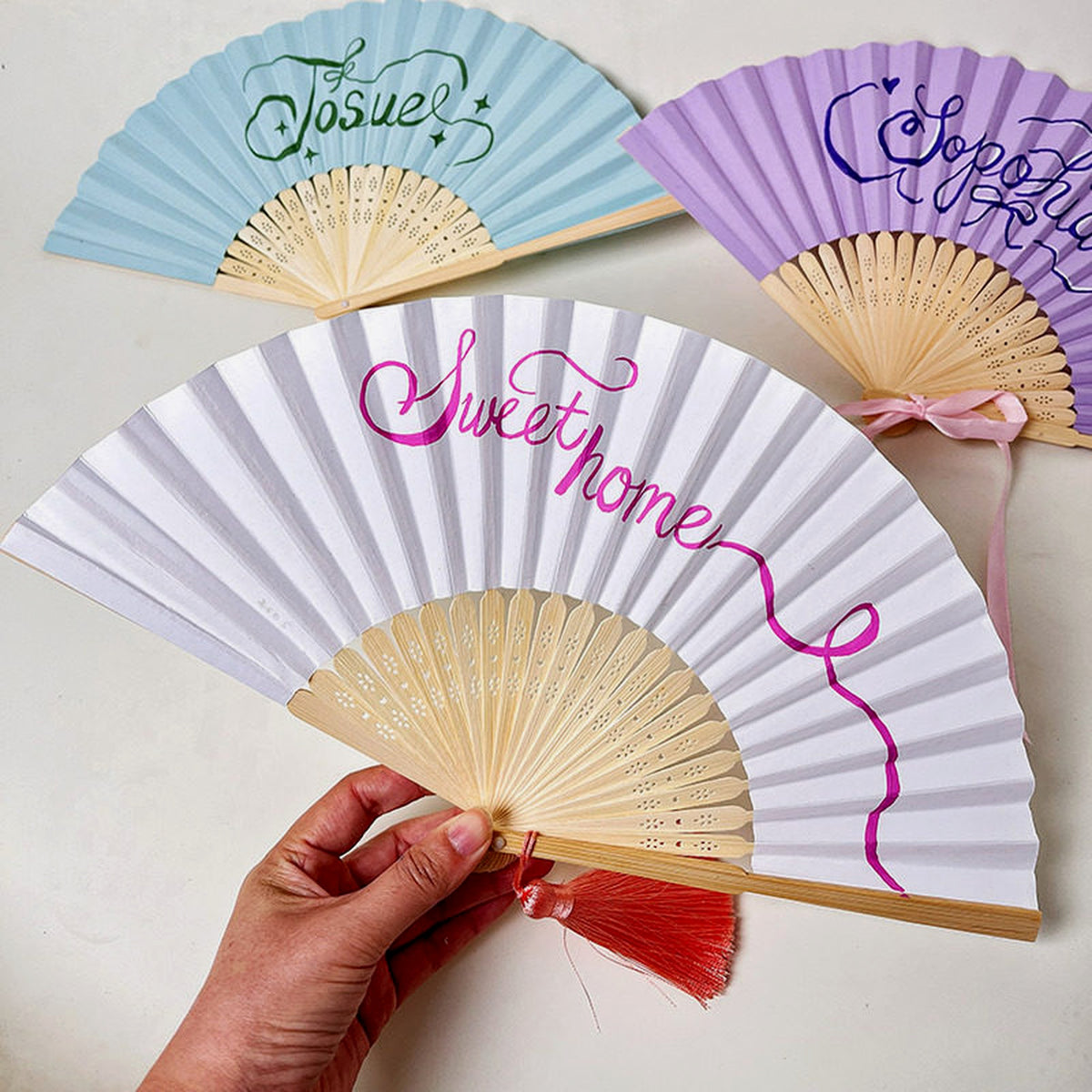 Personalized Hand-Calligraphed Bamboo Folding Fan — Custom Name Hand Fan for, gallery view 4