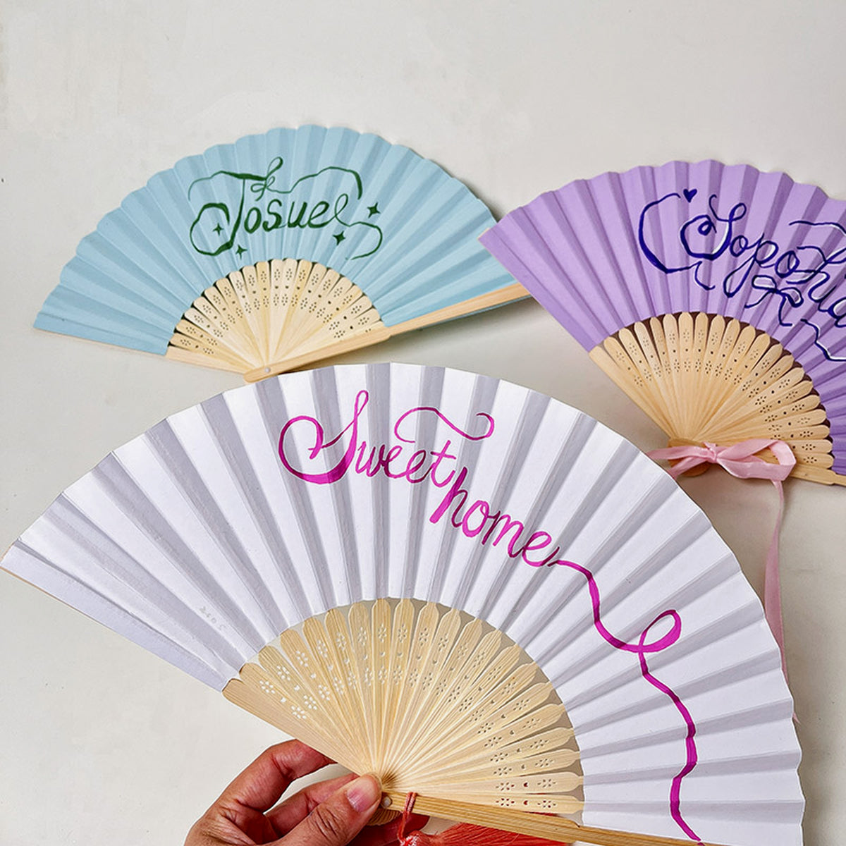 Personalized Hand-Calligraphed Bamboo Folding Fan — Custom Name Hand Fan for, gallery view 6