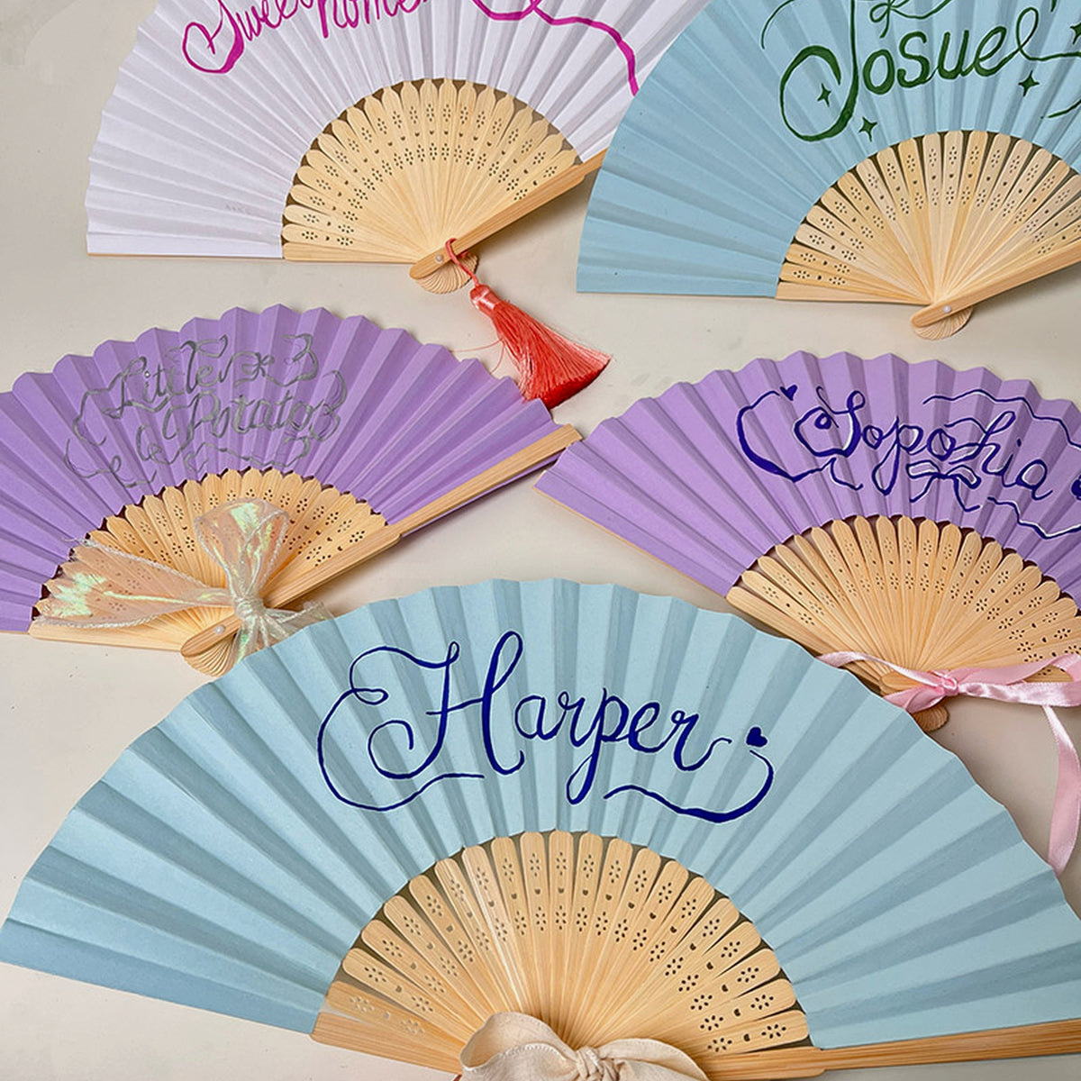 Personalized Hand-Calligraphed Bamboo Folding Fan — Custom Name Hand Fan for, gallery view 7
