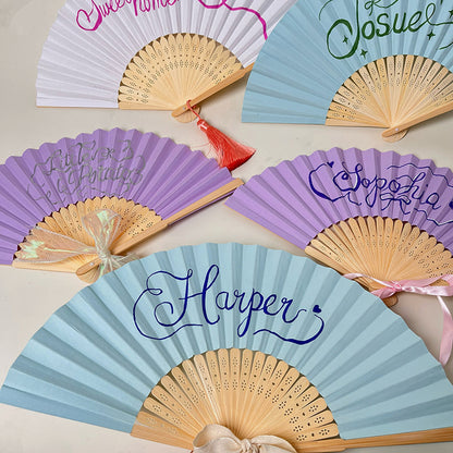 Personalized Hand-Calligraphed Bamboo Folding Fan — Custom Name Hand Fan for, gallery view 7