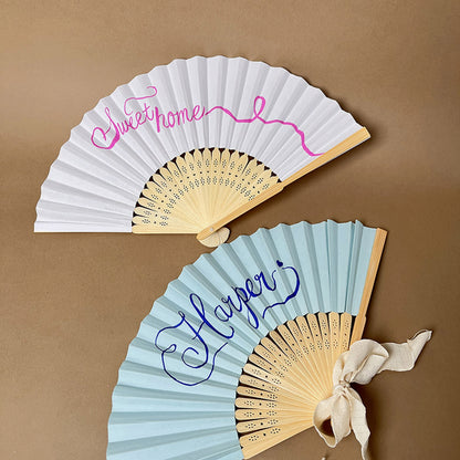Personalized Hand-Calligraphed Bamboo Folding Fan — Custom Name Hand Fan for, gallery view 8