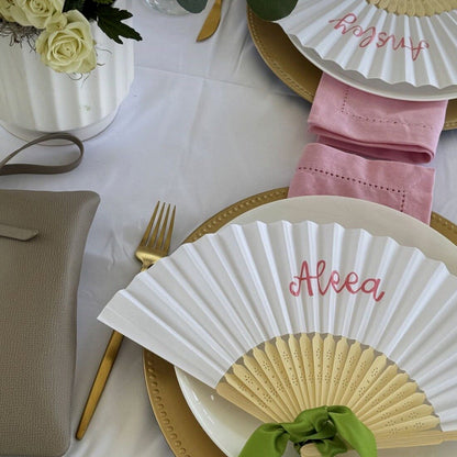 Personalized Hand-Calligraphed Bamboo Folding Fan — Custom Name Hand Fan for