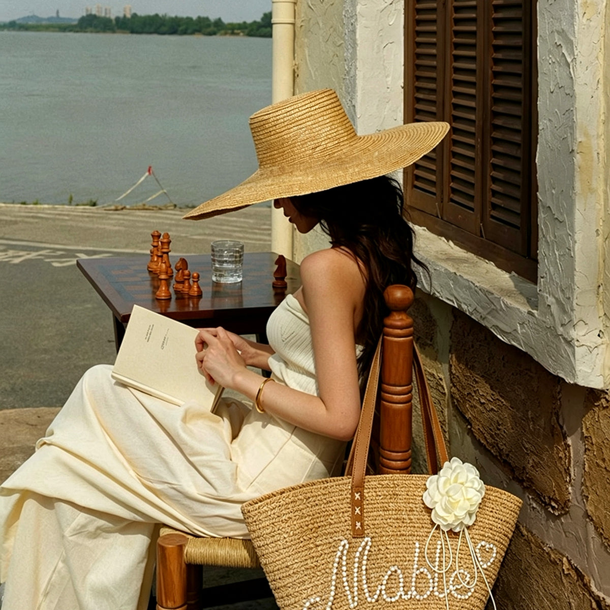 Personalized Straw Beach Tote Bag for Women - Custom Handwoven Shell Bag with, gallery view 2