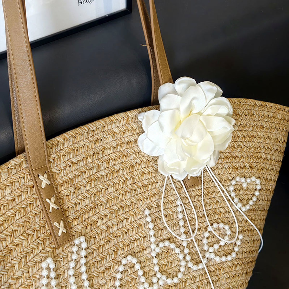 Personalized Straw Beach Tote Bag for Women - Custom Handwoven Shell Bag with, gallery view 3