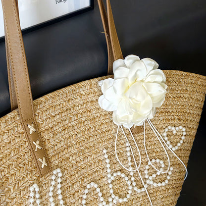 Personalized Straw Beach Tote Bag for Women - Custom Handwoven Shell Bag with, gallery view 3