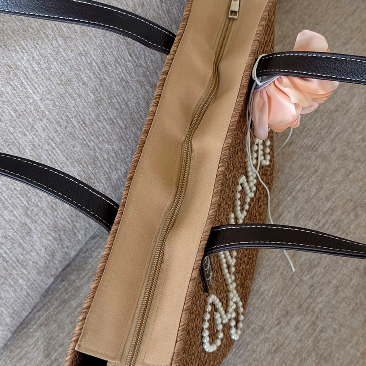 Personalized Straw Beach Tote Bag for Women - Custom Handwoven Shell Bag with, gallery view 4