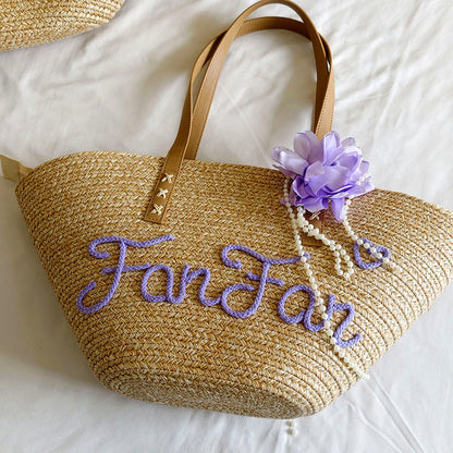 Personalized Straw Beach Tote Bag for Women - Custom Handwoven Shell Bag with, gallery view 8
