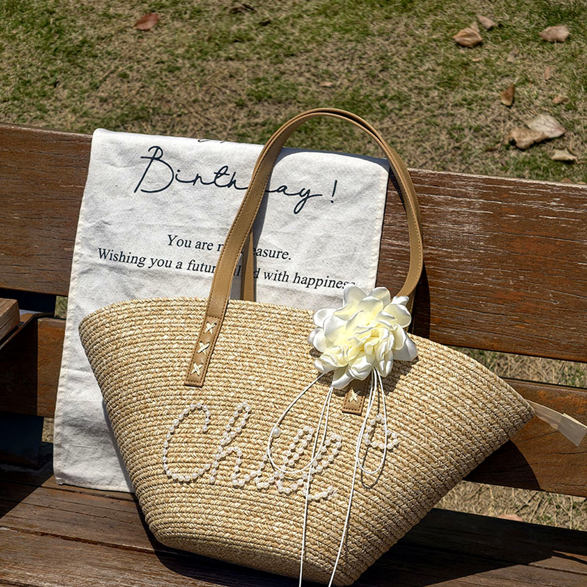 Personalized Straw Beach Tote Bag for Women - Custom Handwoven Shell Bag with, gallery view 9