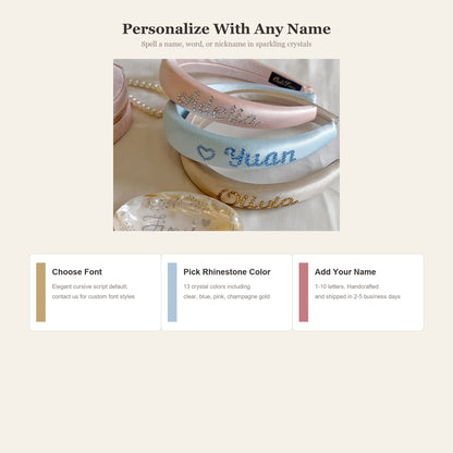 Personalized Rhinestone Name Silk Headband for Women - Custom 30 Momme Mulberry, gallery view 5