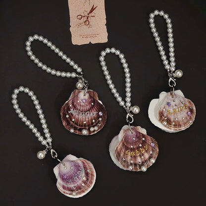 Personalized Name Pearl Shell Keychain for Women, Handmade Natural Scallop, gallery view 4