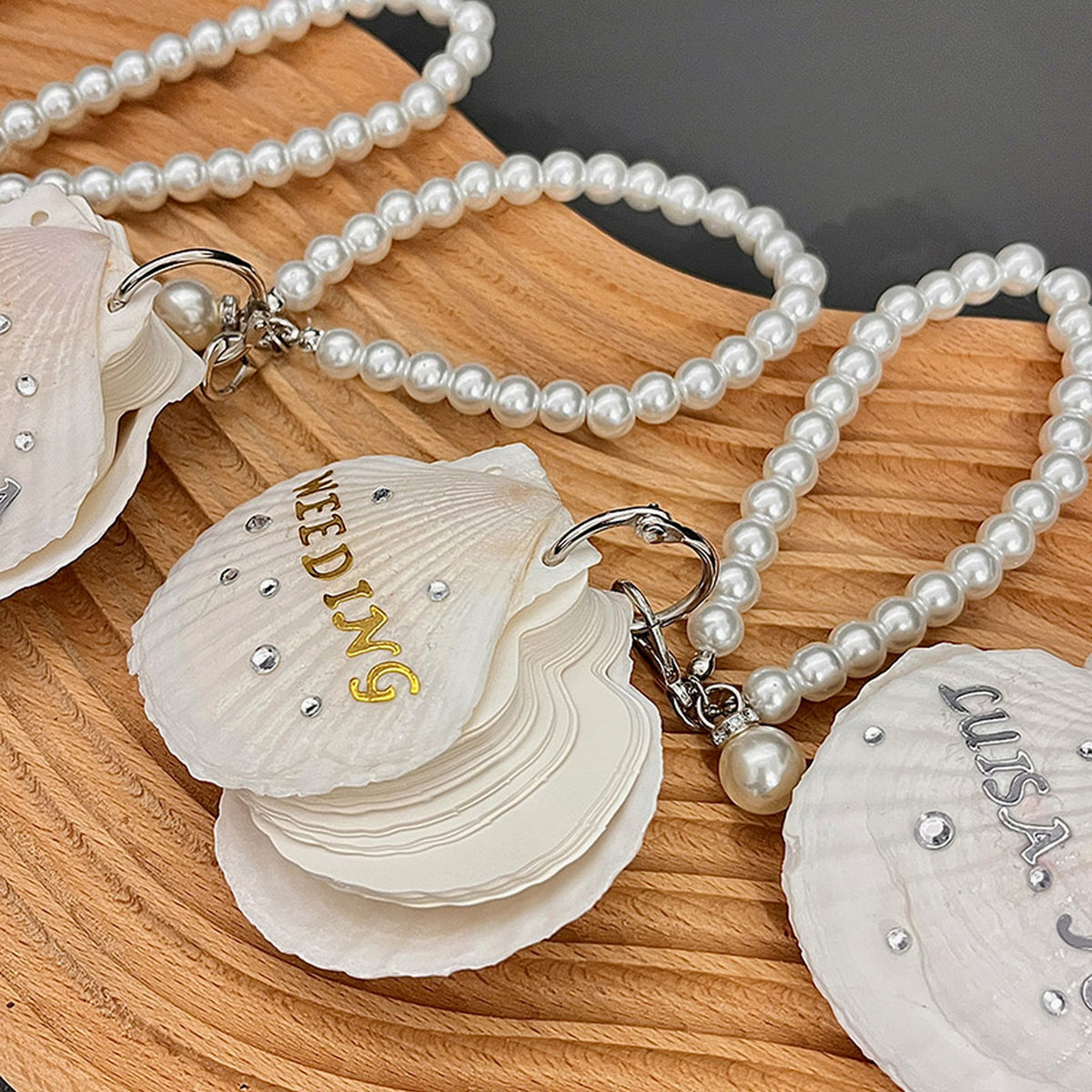 Personalized Name Pearl Shell Keychain for Women, Handmade Natural Scallop, gallery view 6