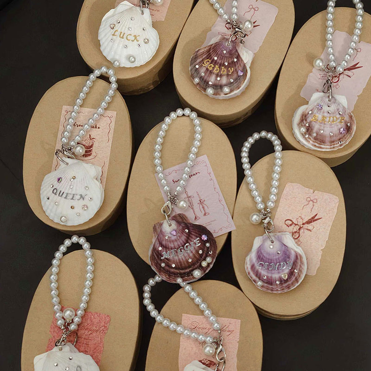 Personalized Name Pearl Shell Keychain for Women, Handmade Natural Scallop, gallery view 9