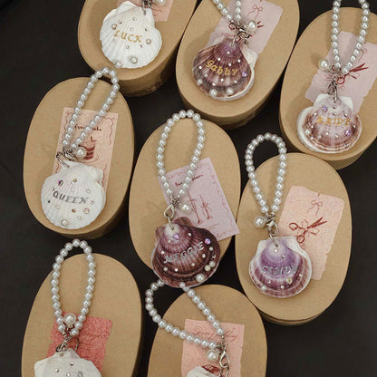 Personalized Name Pearl Shell Keychain for Women, Handmade Natural Scallop, gallery view 9