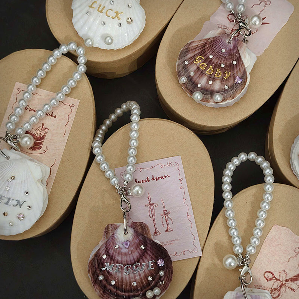 Personalized Name Pearl Shell Keychain for Women, Handmade Natural Scallop