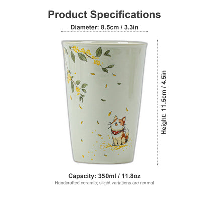Size chart for the handcrafted ceramic mug: 350 ml capacity, 8.5 cm diameter, 11.5 cm height