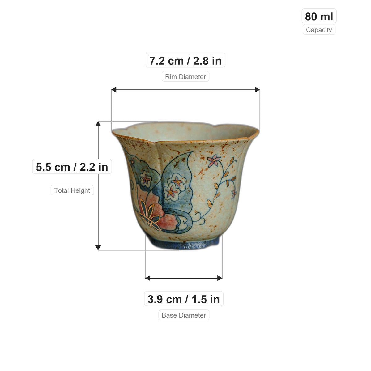 Hand-painted gold-traced butterfly tea cup with heart-shaped handle, gallery view 6