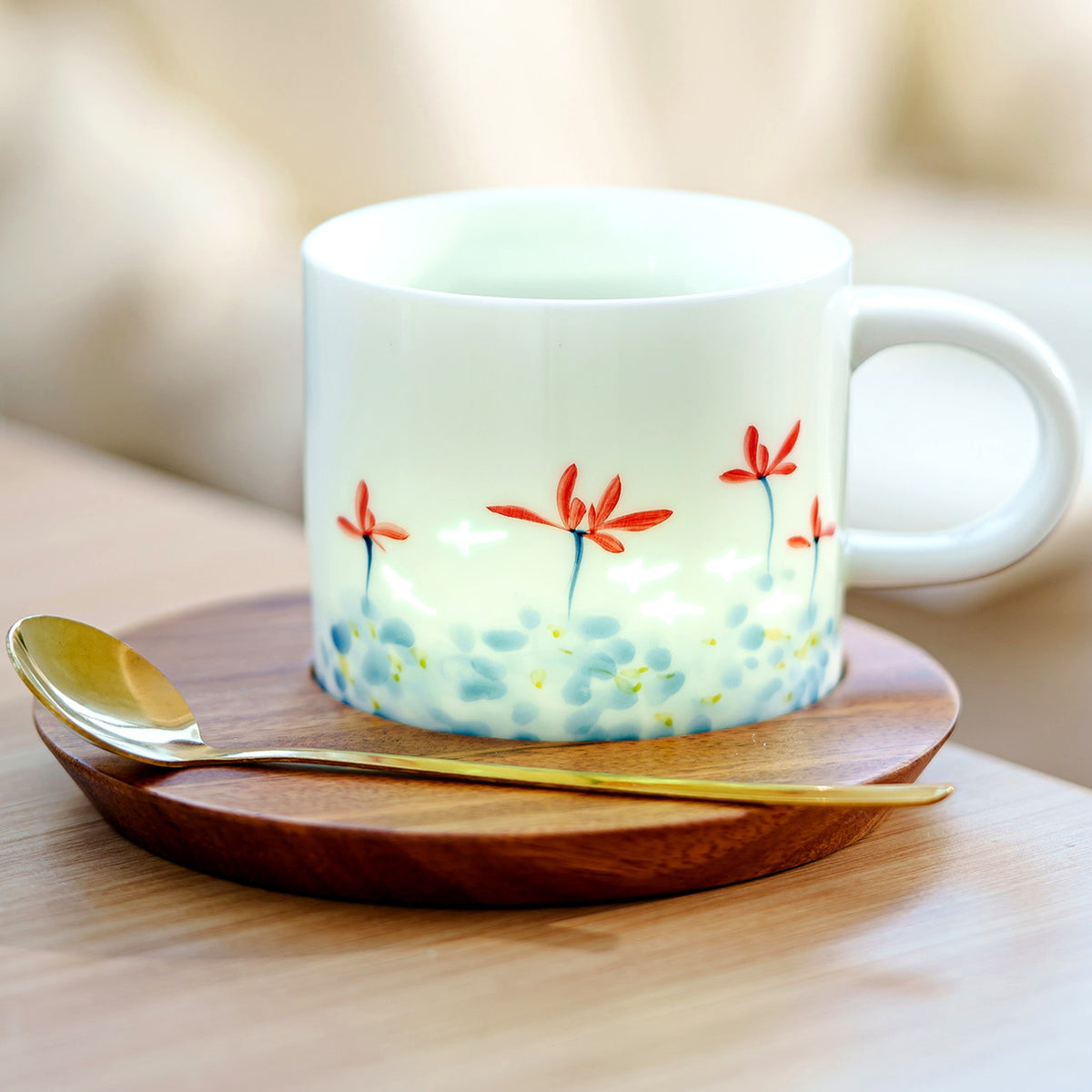 Hand-painted fish and red spider lily ceramic coffee cup, gallery view 3