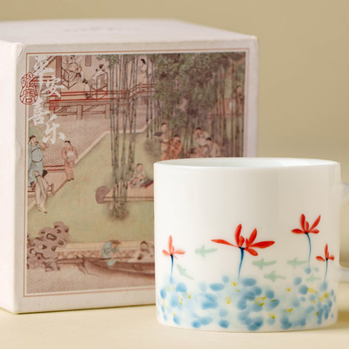 Hand-painted fish and red spider lily ceramic coffee cup, gallery view 4