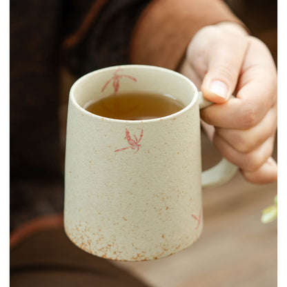Pink orchid tea infuser mug in blue-fire red glaze, gallery view 4