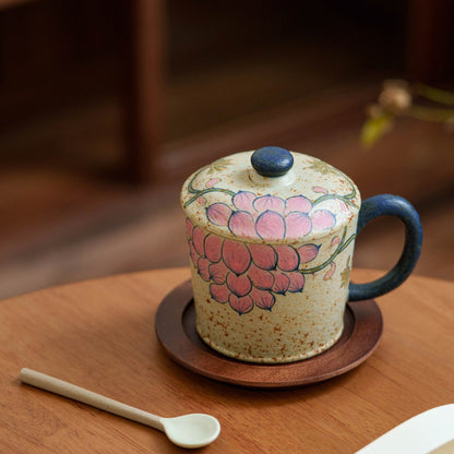 Hand-painted lotus mug with gold trim in blue-white and firestone red, gallery view 2
