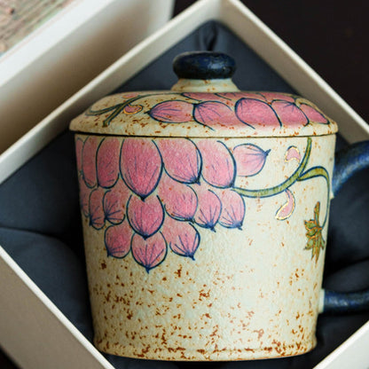 Hand-painted lotus mug with gold trim in blue-white and firestone red, gallery view 5