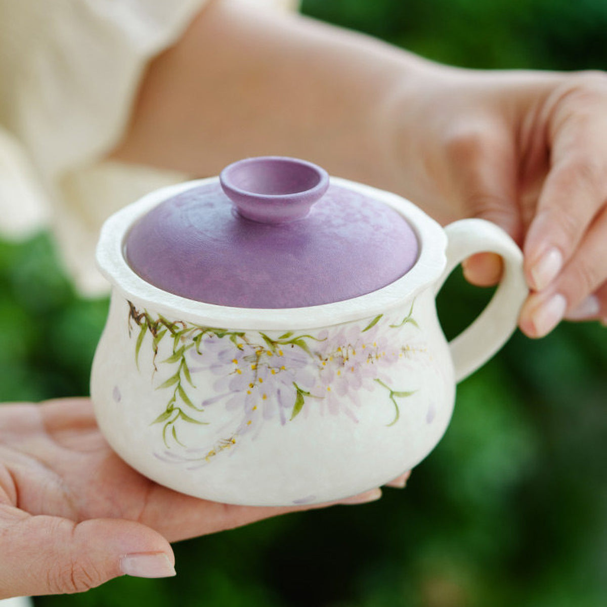 Hand-painted wisteria mug with flared rim, gallery view 2