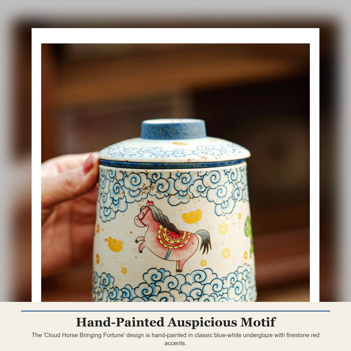 Blue and white cloud horse fortune hand-painted ceramic tea mug