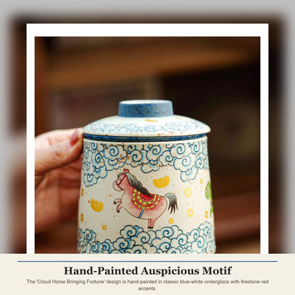 Blue and white cloud horse fortune hand-painted ceramic tea mug