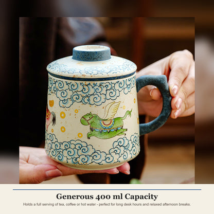 Cloud horse fortune tea mug in blue-white and firestone red, gallery view 3