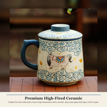 Cloud horse fortune tea mug in blue-white and firestone red, gallery view 4