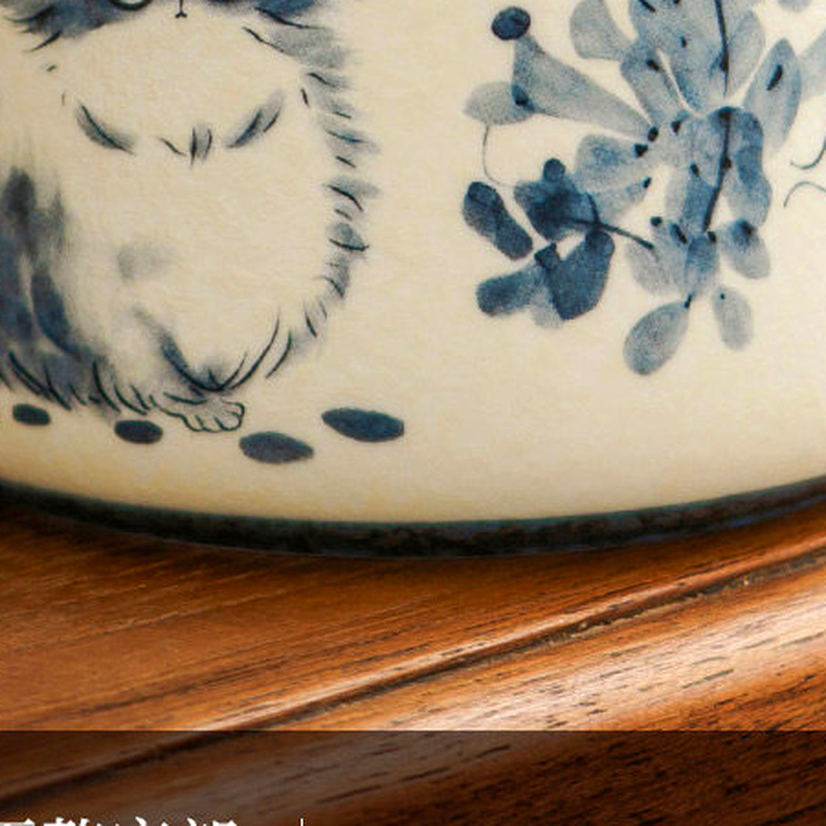 Blue-painted cat tea mug with lid and strainer, gallery view 8
