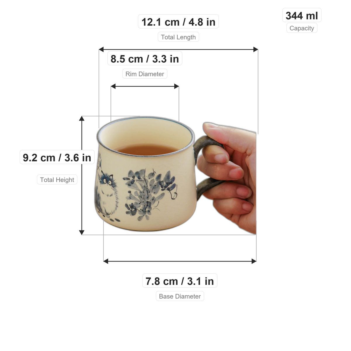 Blue-painted cat tea mug with lid and strainer, gallery view 9