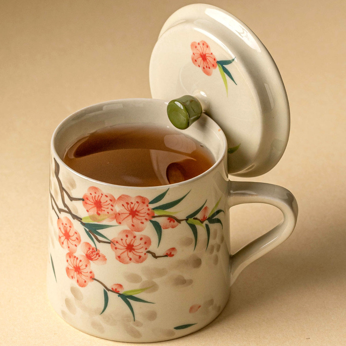 Peach blossom tea mug in plant-ash gray glaze, gallery view 2
