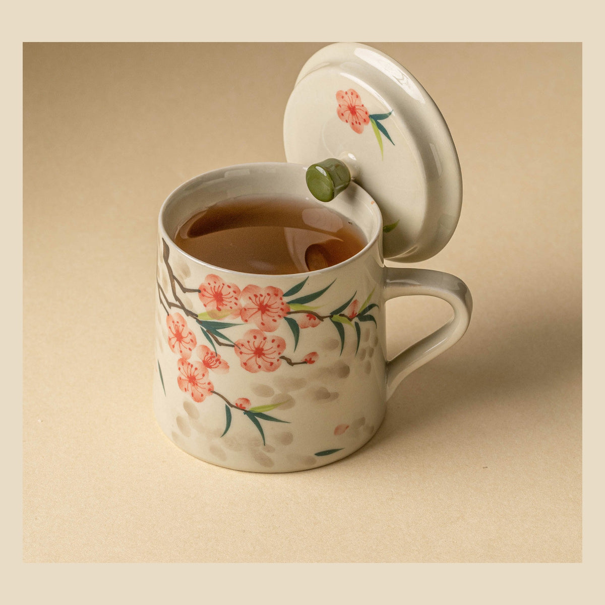 Peach blossom tea mug in plant-ash gray glaze, gallery view 3