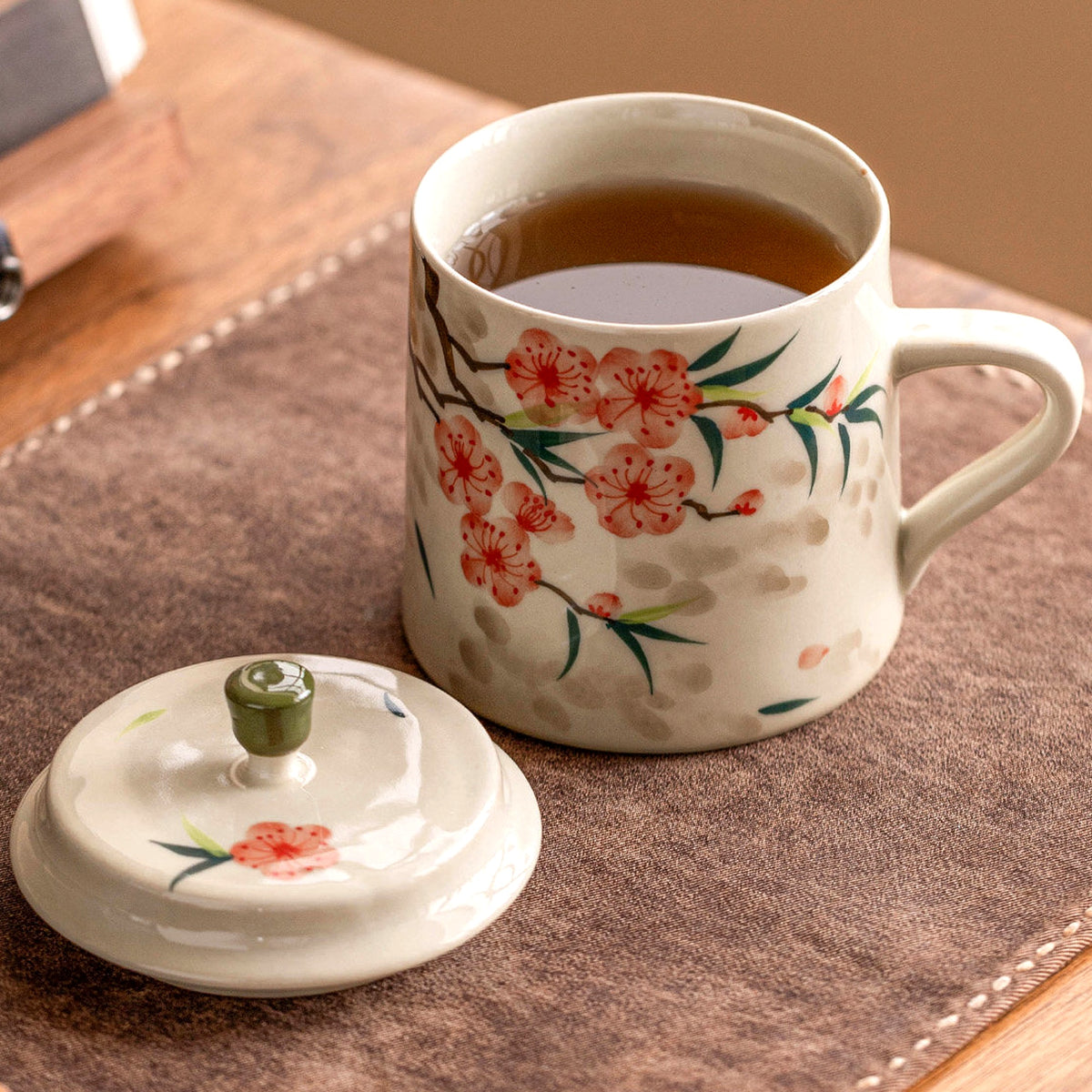 Peach blossom tea mug in plant-ash gray glaze, gallery view 4