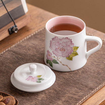 Raised relief hibiscus mug set of 2 with lids, gallery view 2