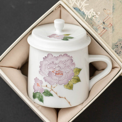 Raised relief hibiscus mug set of 2 with lids, gallery view 3