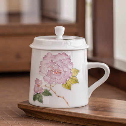Raised relief hibiscus mug set of 2 with lids, gallery view 4