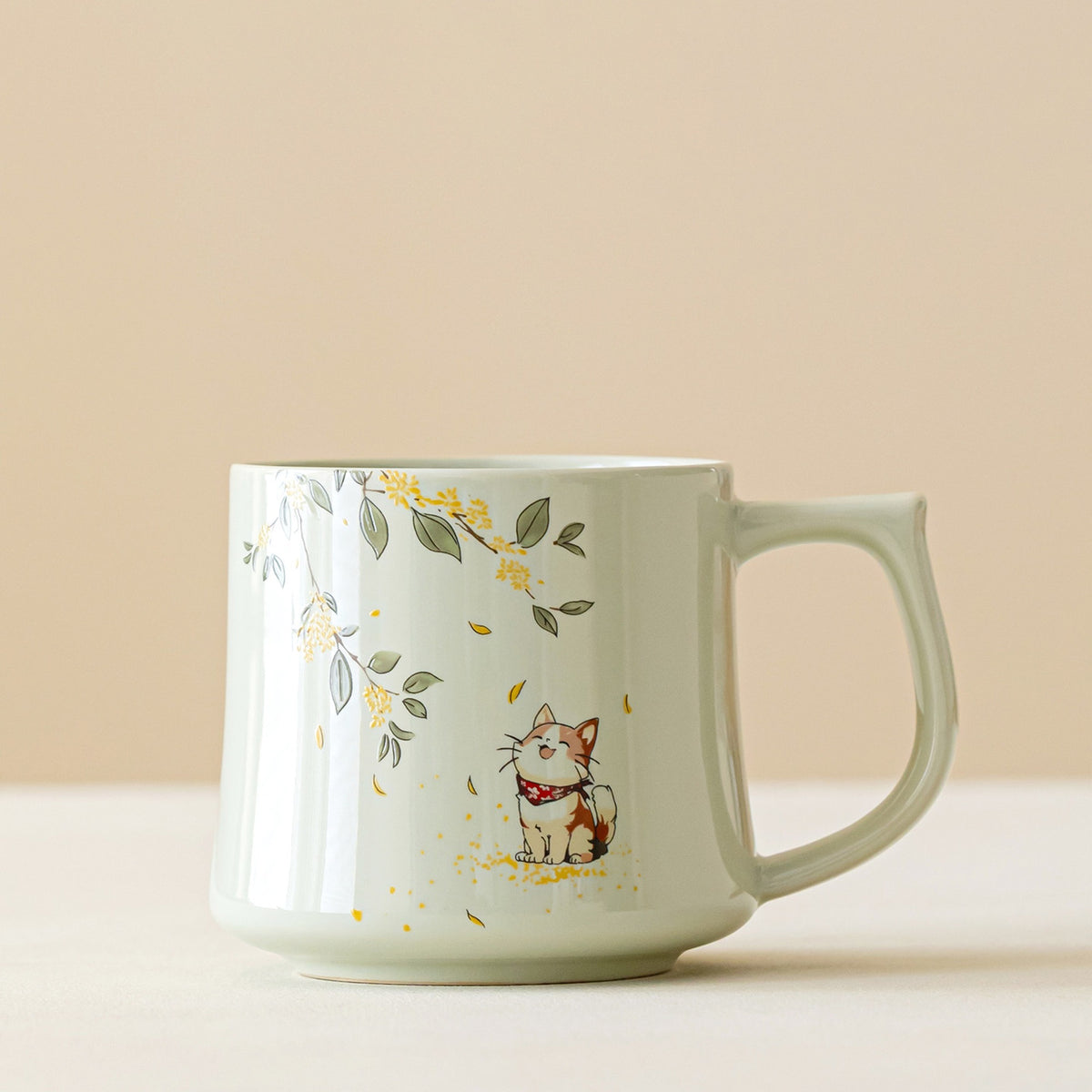 Osmanthus cat ceramic mug in plant-ash gray glaze, gallery view 4