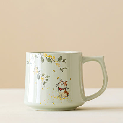 Osmanthus cat ceramic mug in plant-ash gray glaze, gallery view 4