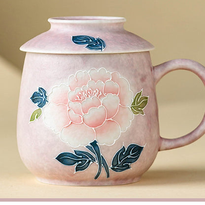 Purple peony office tea mug with lid, gallery view 3