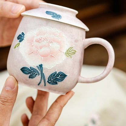 Purple peony office tea mug with lid, gallery view 4