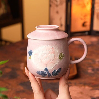 Purple peony office tea mug with lid, gallery view 6