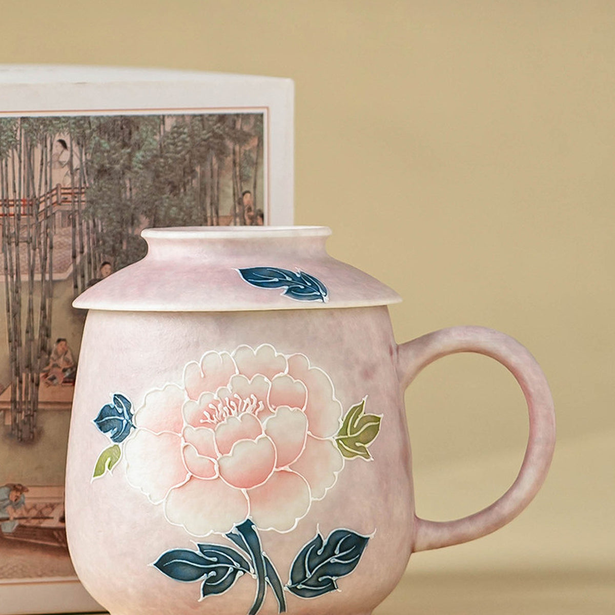 Purple peony office tea mug with lid, gallery view 7