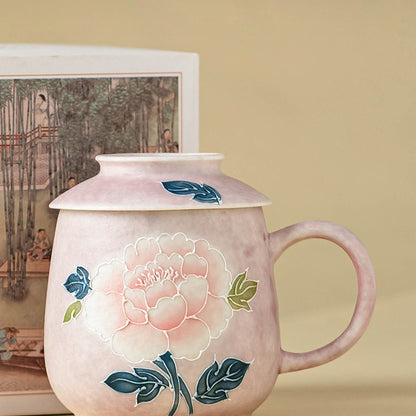 Purple peony office tea mug with lid, gallery view 7